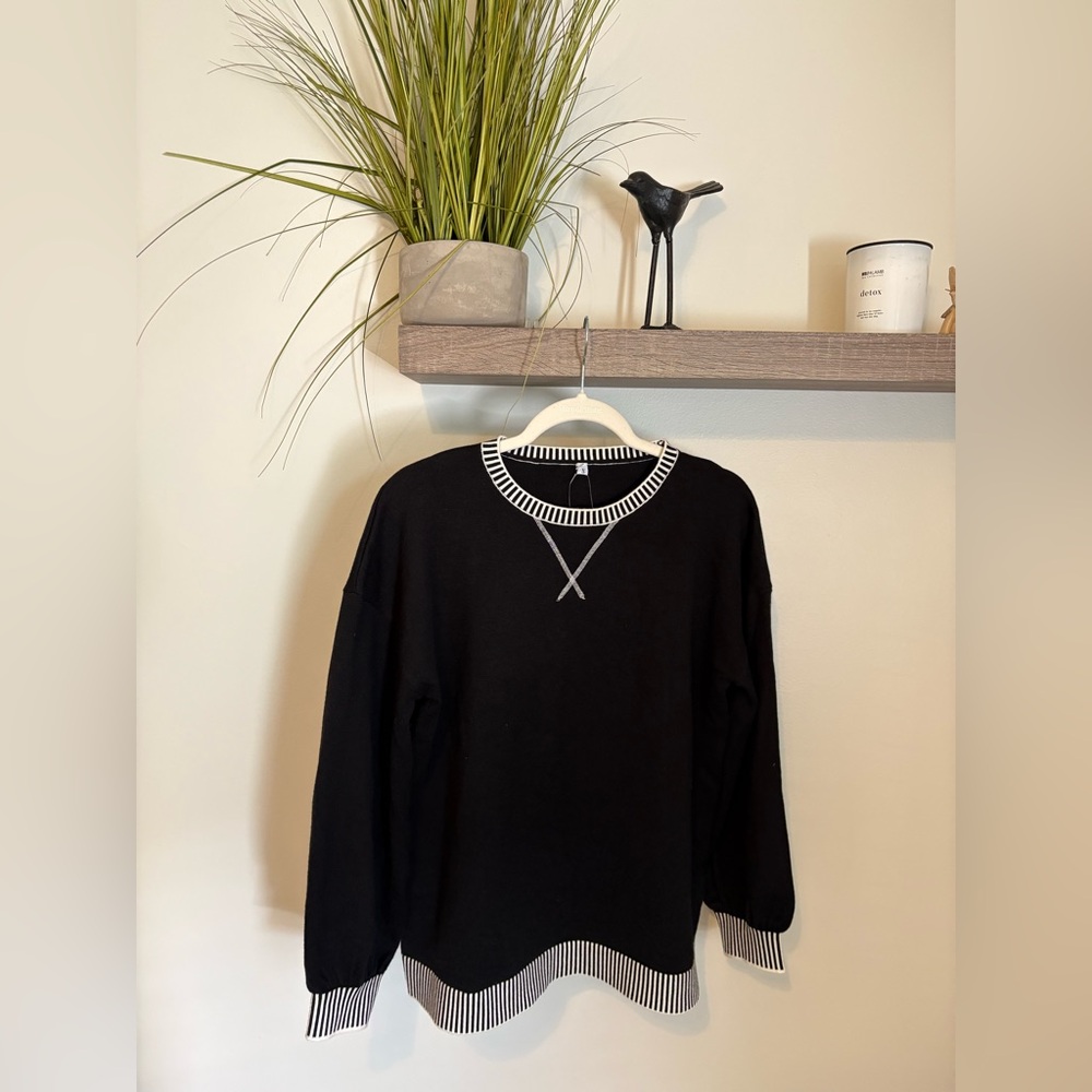 NWT Black Sweater  with White Contrast Trim